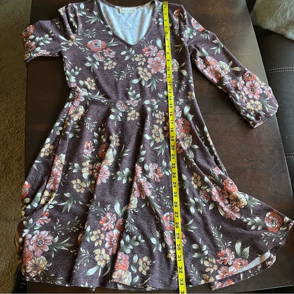 Altar’d State 3/4 Bell Sleeve Brown Floral Print V-Neck Dress, Size M - Picture 7 of 10